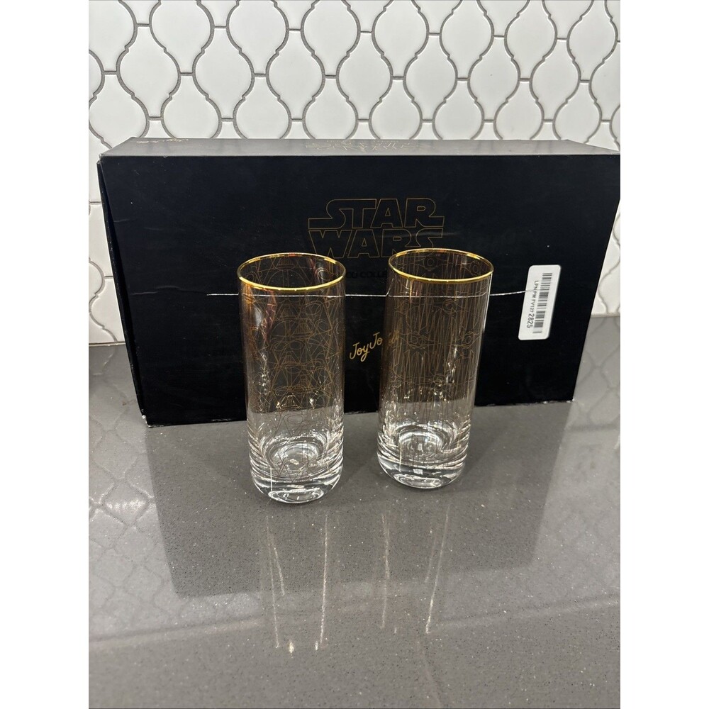 Star Wars Deco Gold Glass Tall Drinking Glasses - 13.5 oz - Set of 2
